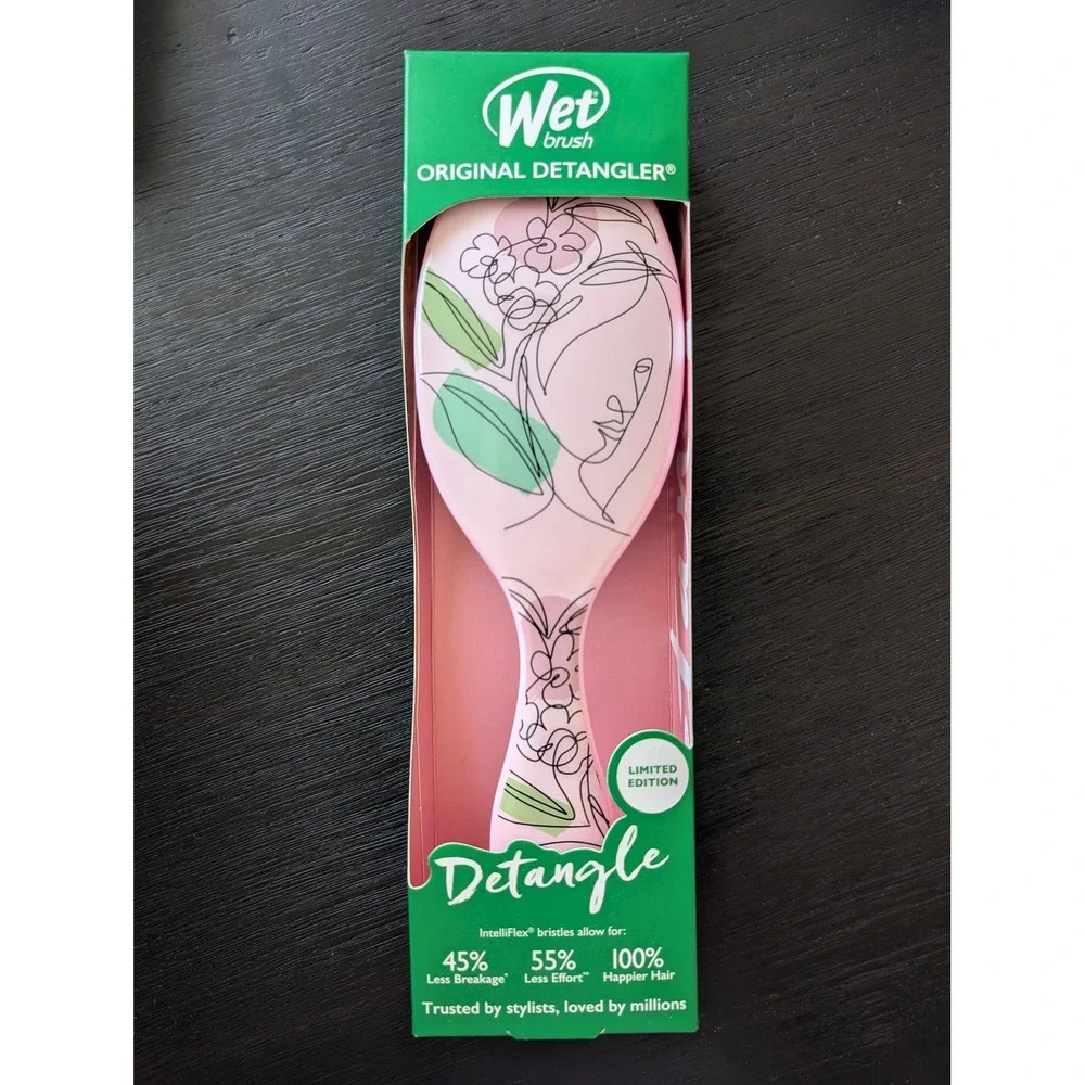 Wet Brush Original Detangler Limited Edition Pink Line Art Face Floral Hairbrush - Picture 2 of 7
